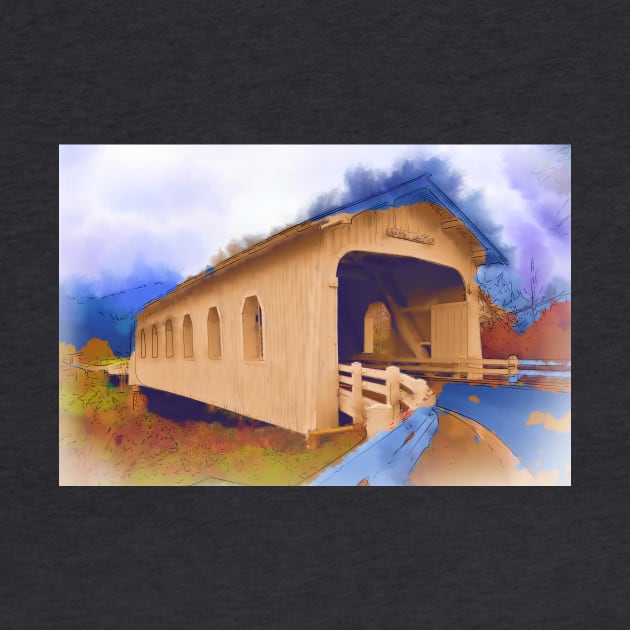 Grave Creek Covered Bridge In Watercolor by KirtTisdale